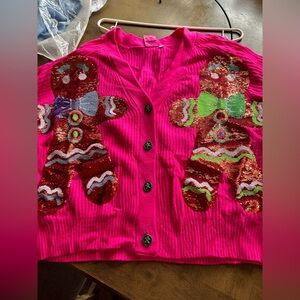Queen of sparkles, hot pink gingerbread cardigan. Medium
